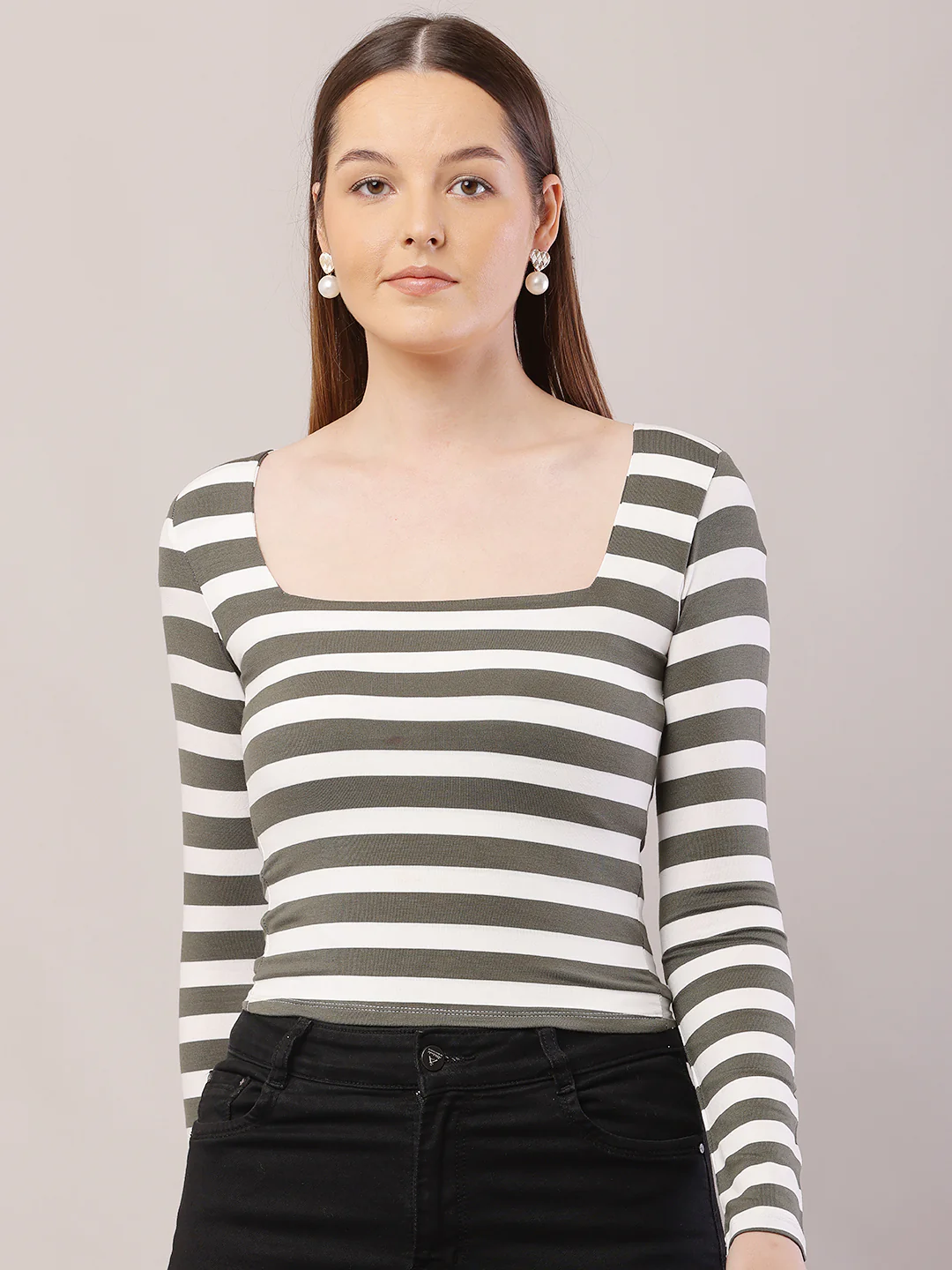 Women Sea Green & White Striped Top