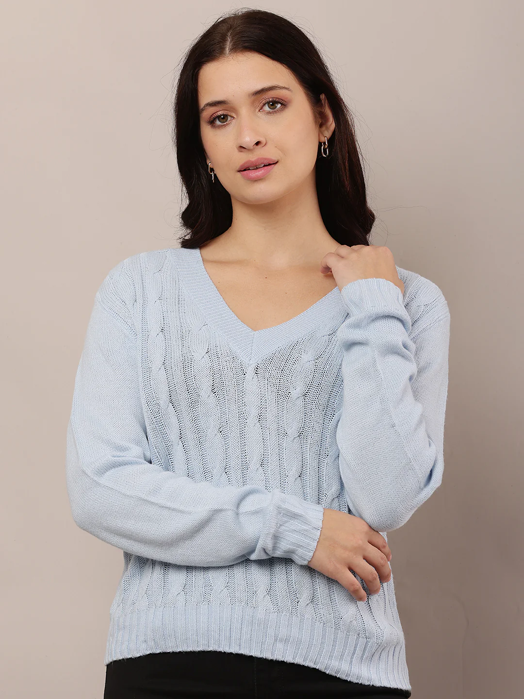 Women Sky Blue V-Neck Sweater
