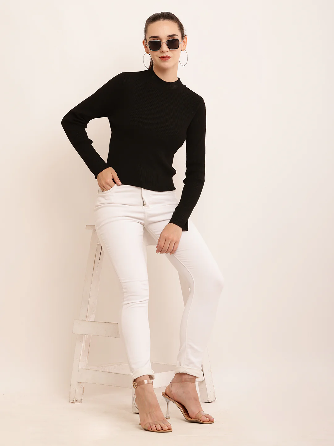Women Slim Fit Black Top - Image 3