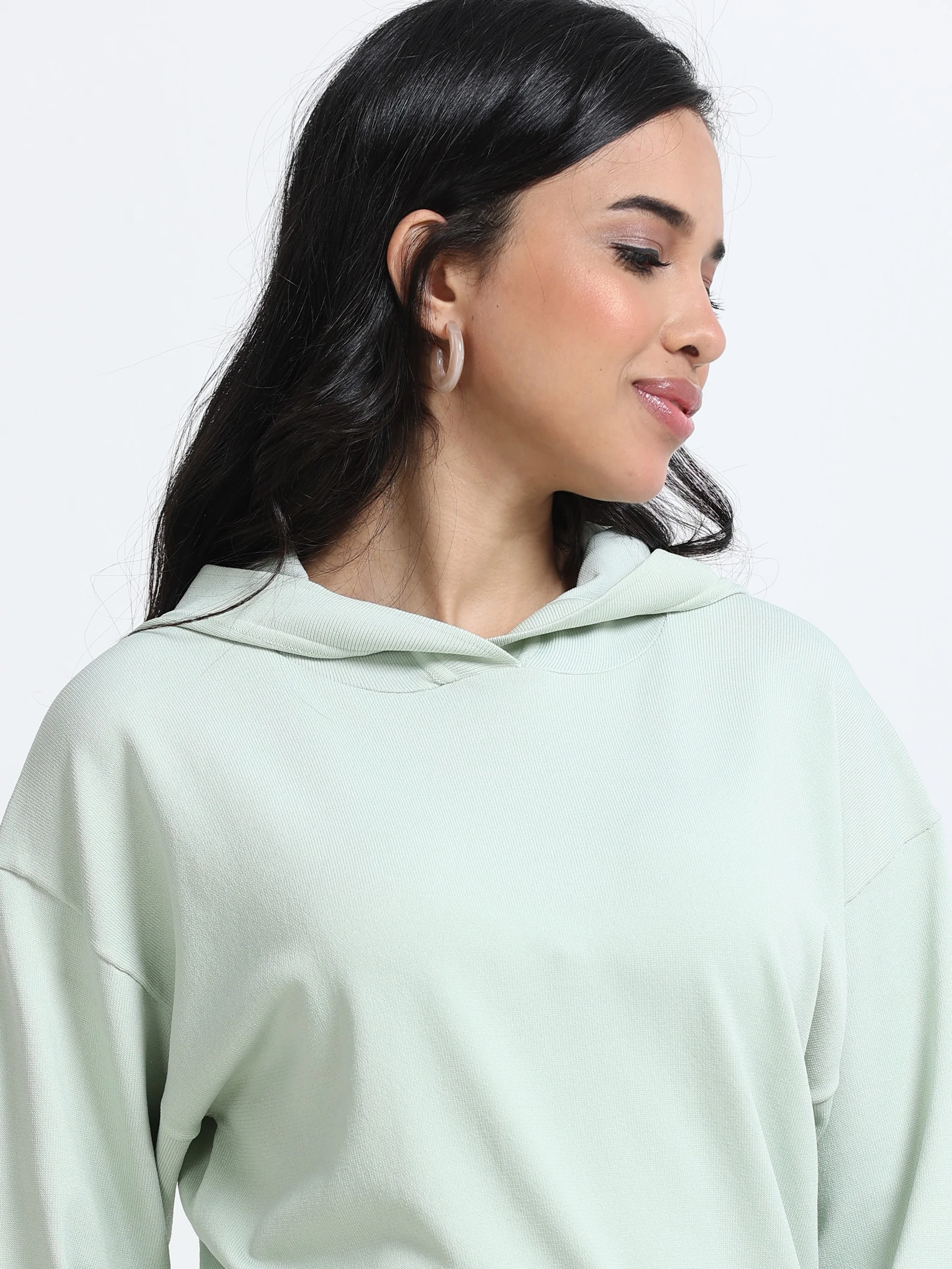 Women Green Hooded Sweatshirt - Image 3