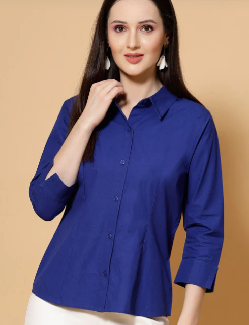 Women Solid Bubble Crepe Odour Free Shirt