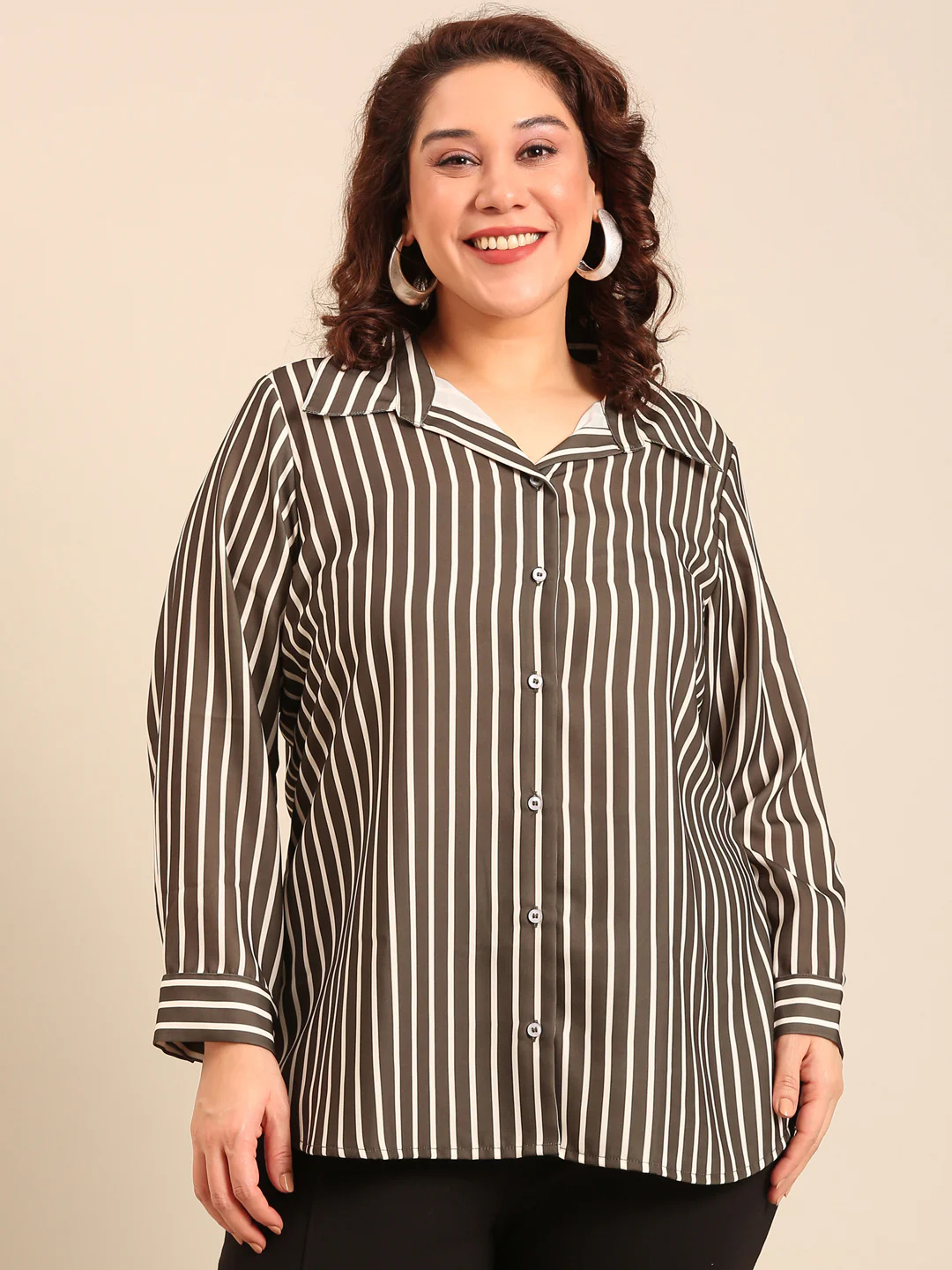 Women Striped Button Down Shirt
