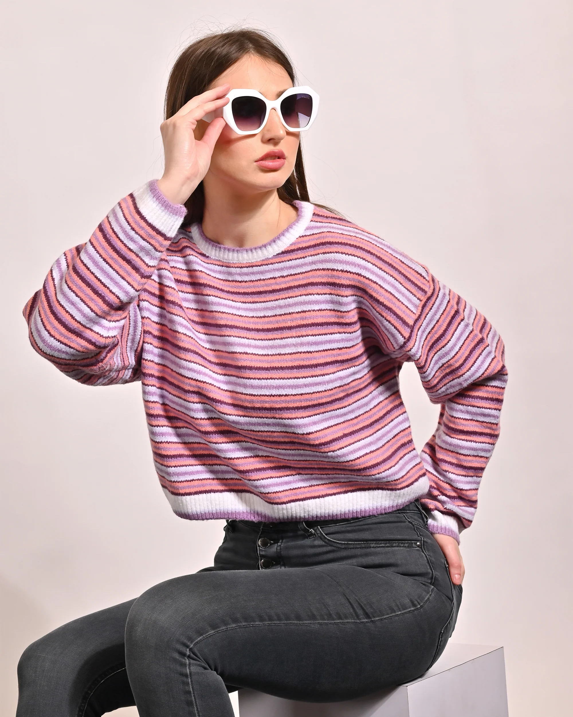 Women Striped Dropped Shoulder Sweater - Image 2