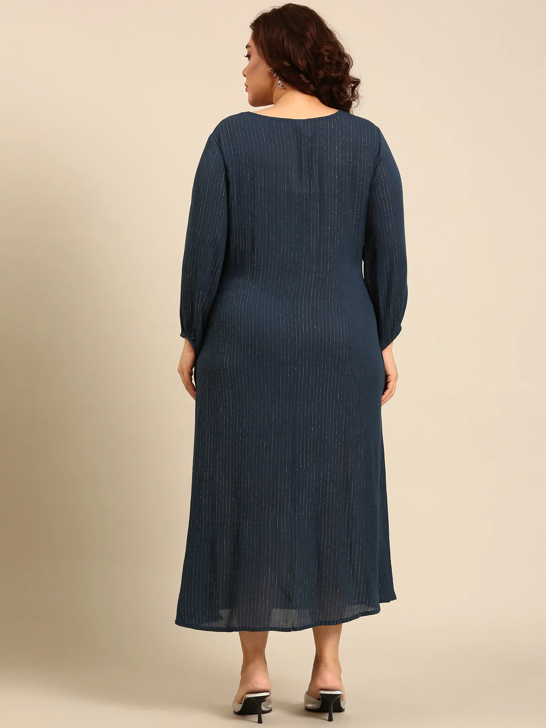 Women Teal Lurex Maxi Dress - Image 2