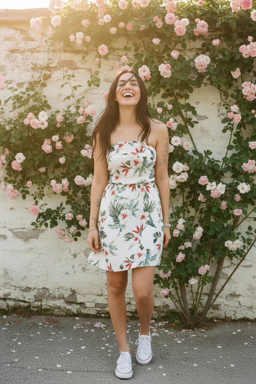 Women Tropical Print Tube Dress