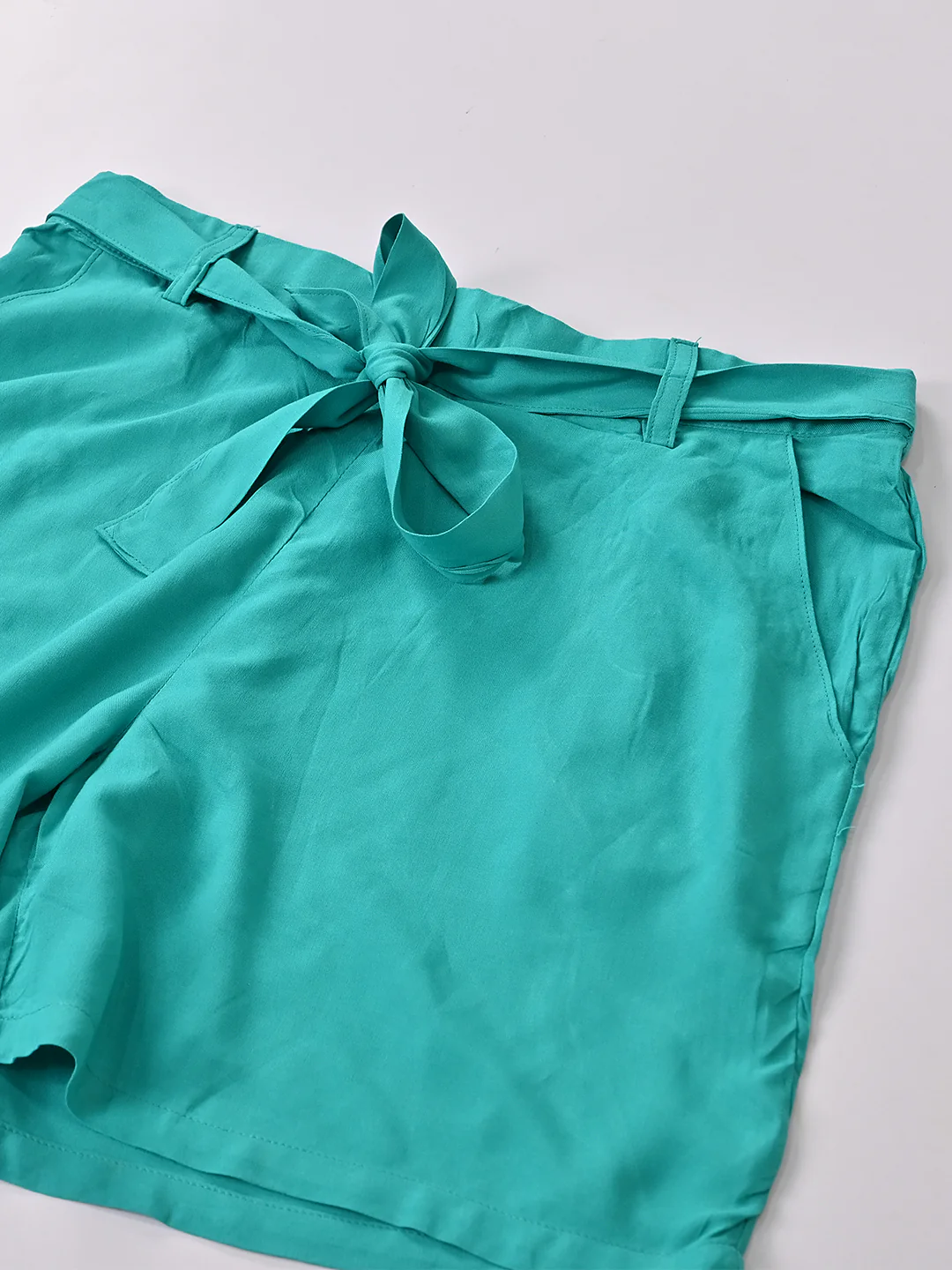 Women Turquoise Elastic Waist Shorts - Image 5