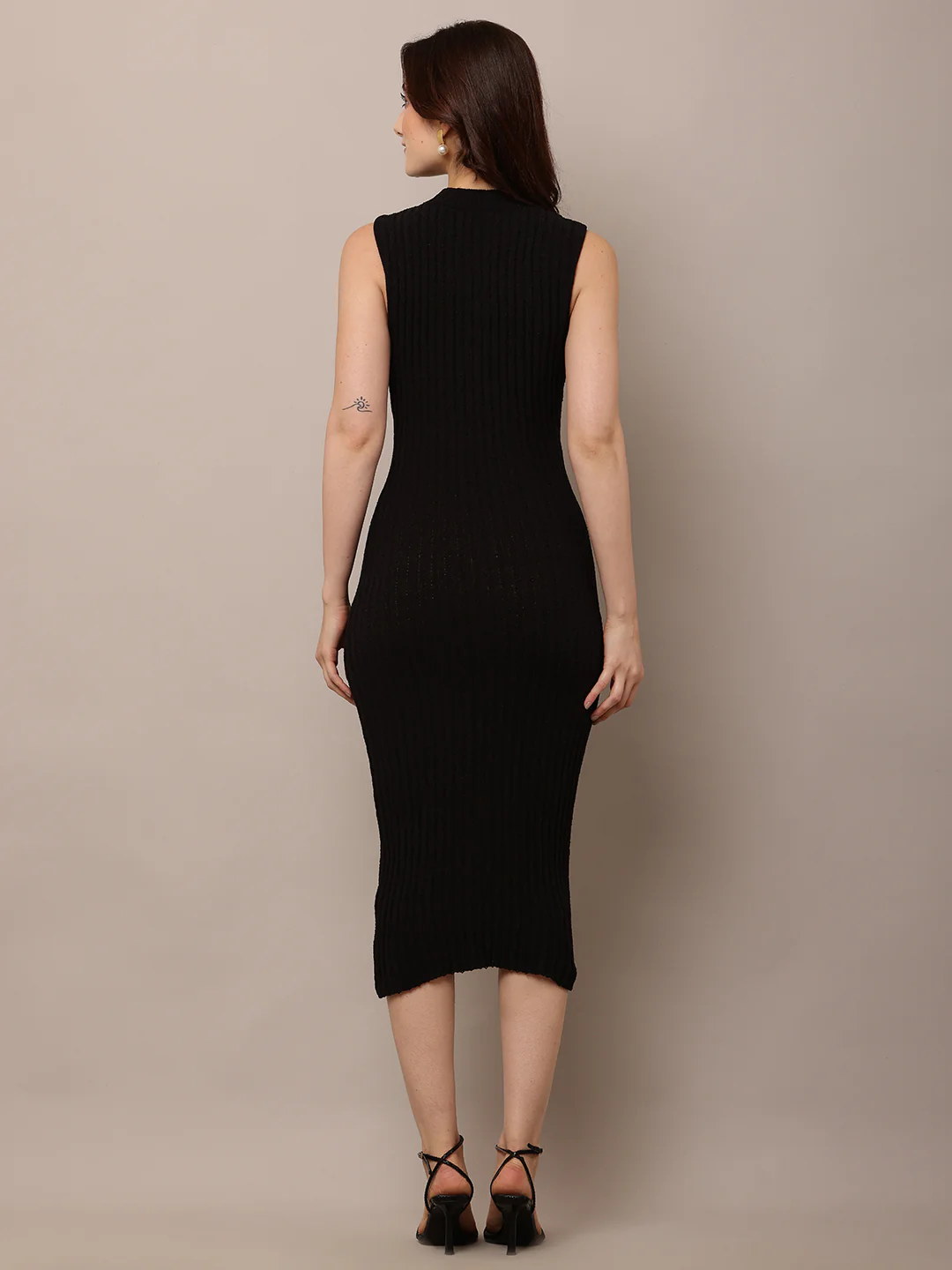 Women Turtle Neck Bodycon Black Dress - Image 4