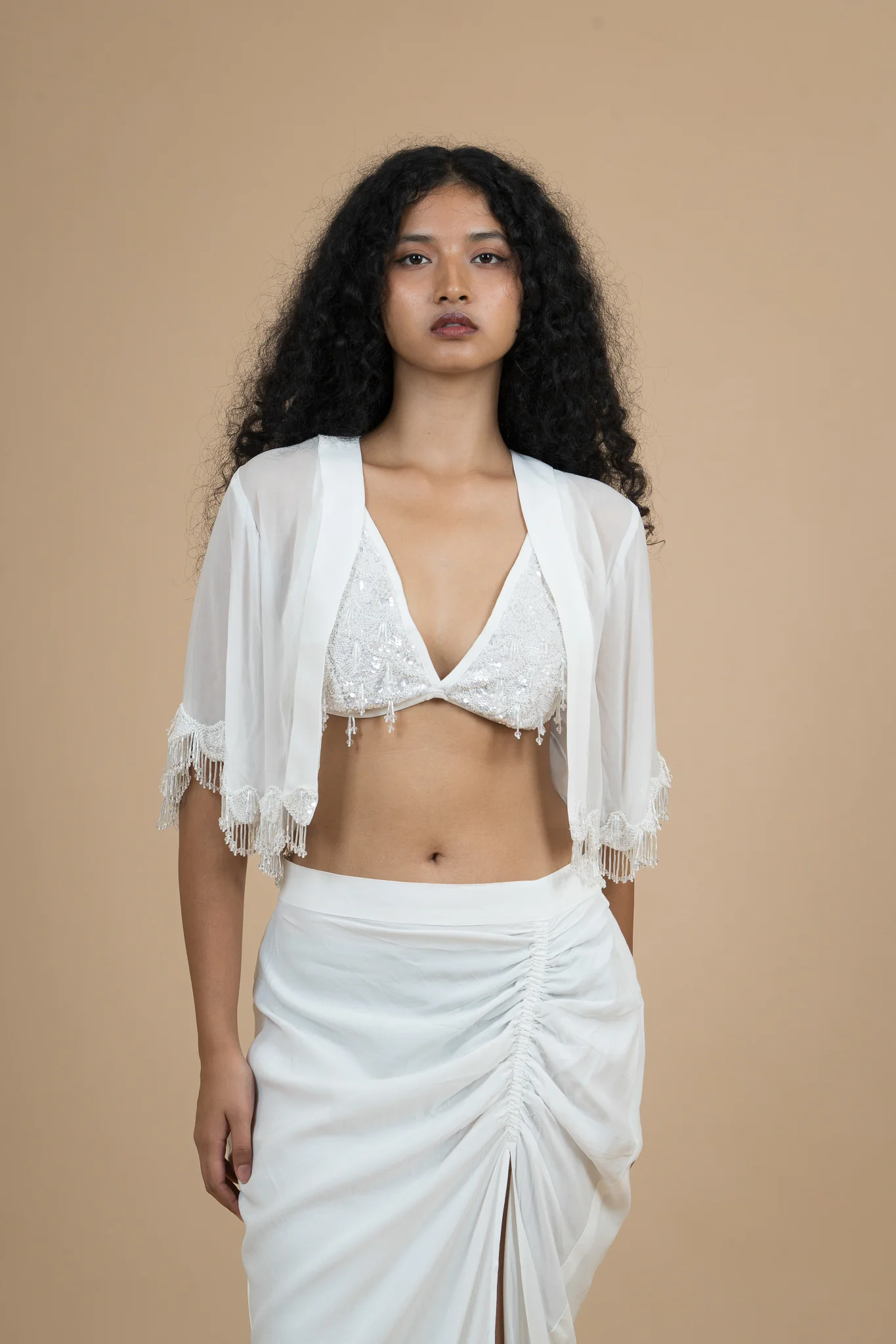 Women Velvet Snow Translucent Crop Shrug
