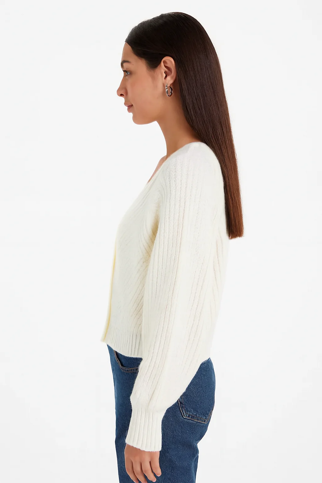 Women White Acrylic Button-Down Cardigan - Image 4