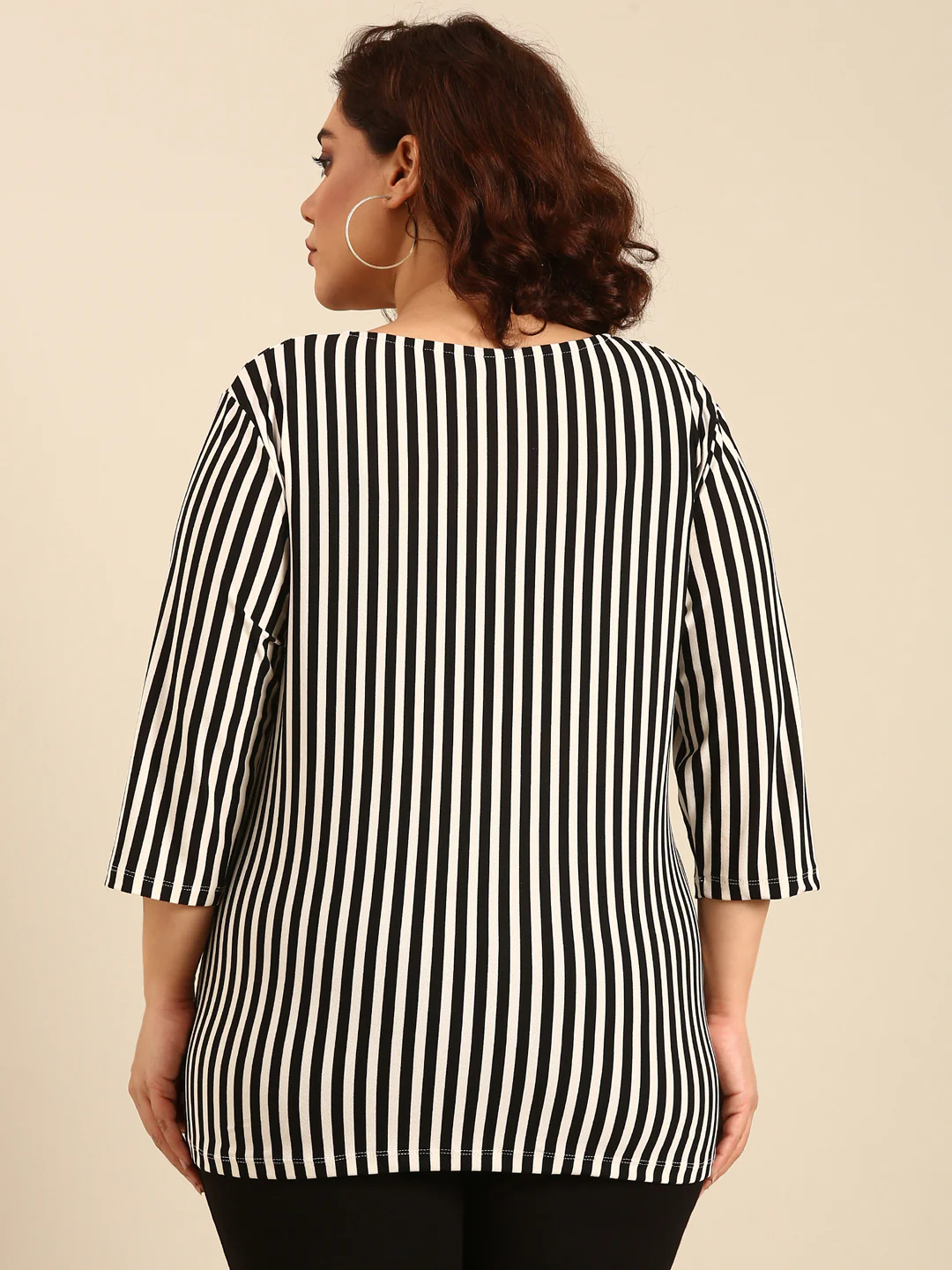 Women White Bias Striped Top - Image 2