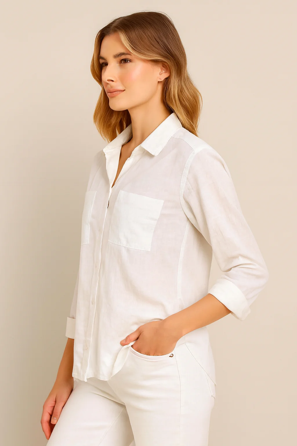 Women White Button Down Casual Shirt - Image 4