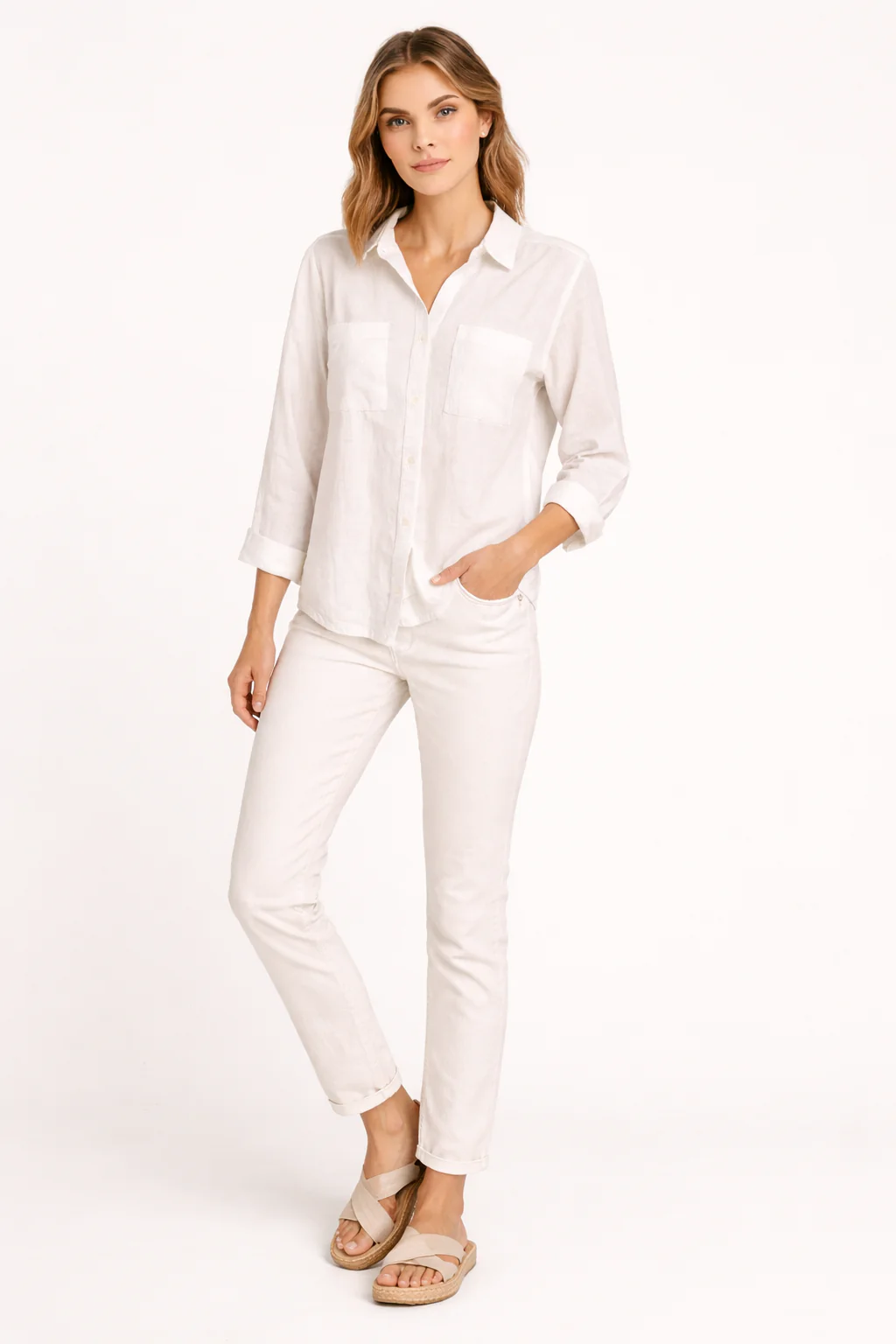 Women White Button Down Casual Shirt - Image 5