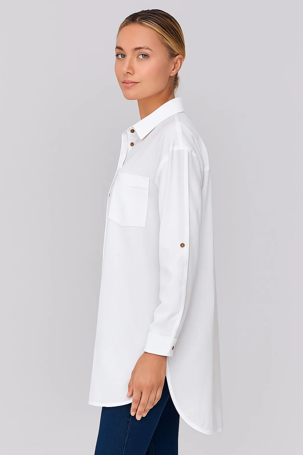 Women White Cotton Loose Fit Shirt with Back Button - Image 4