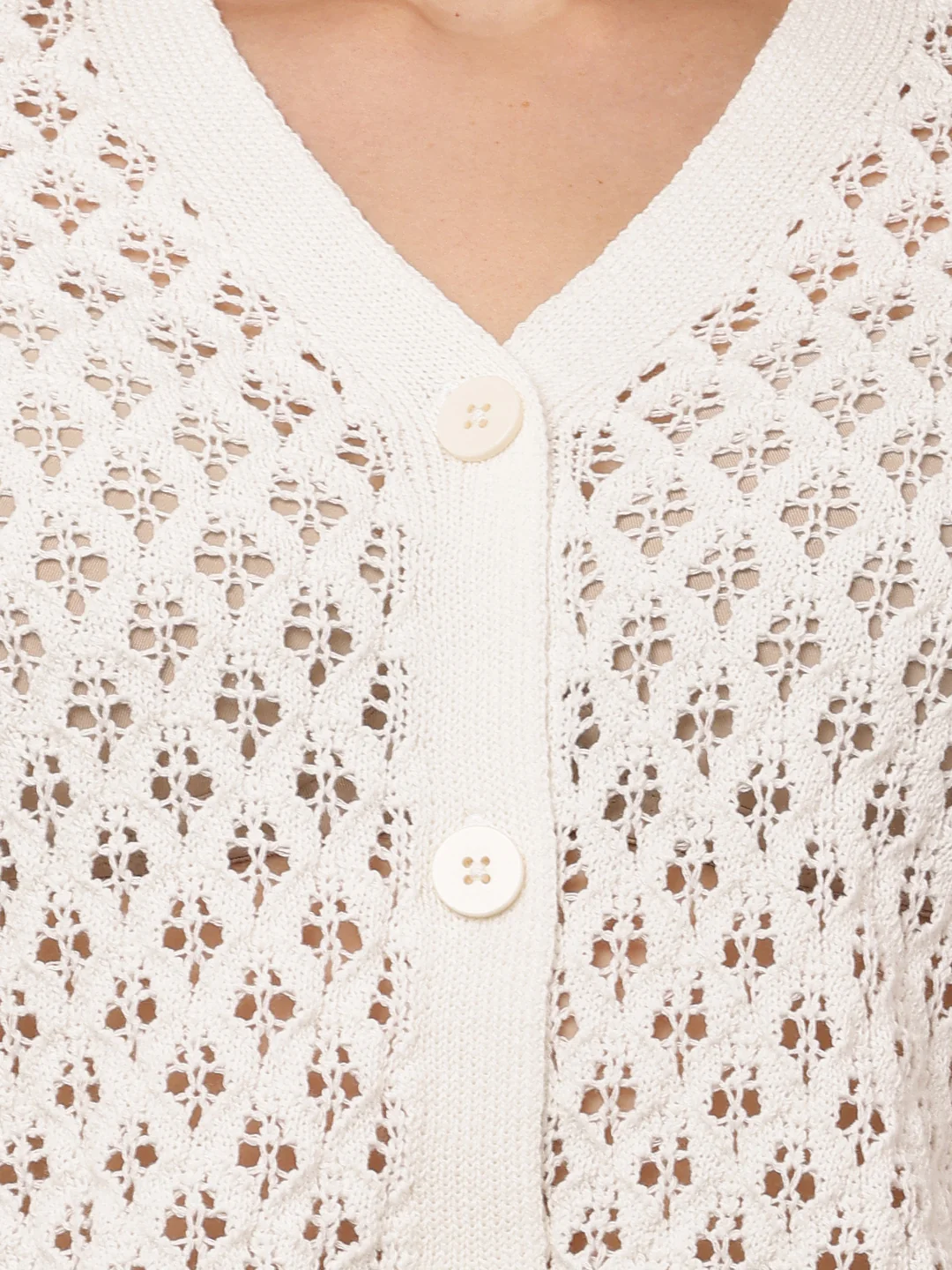 Women White Crochet Sleeve Cardigan - Image 5