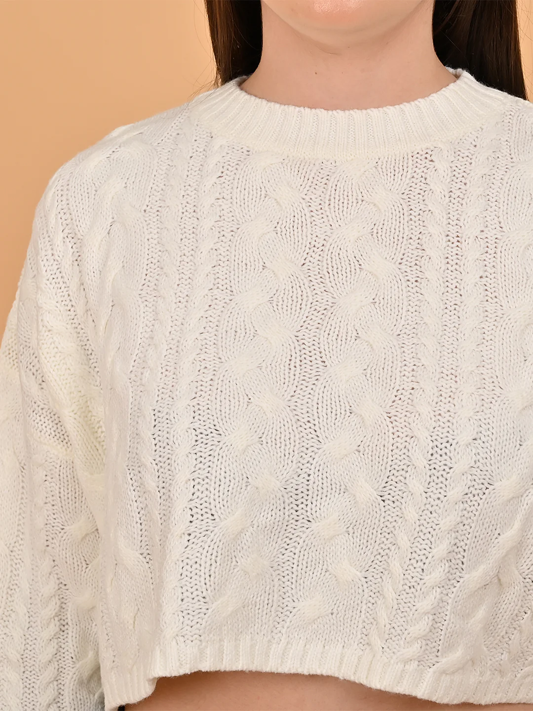 Women White Cropped Oversized Turtleneck - Image 5