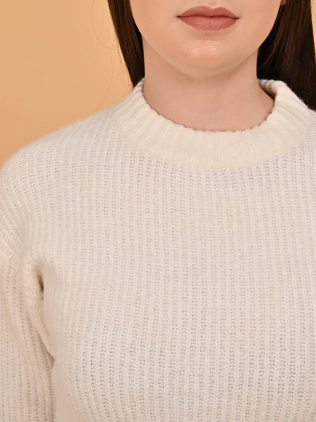 Women White Cropped Turtleneck Sweater - Image 5