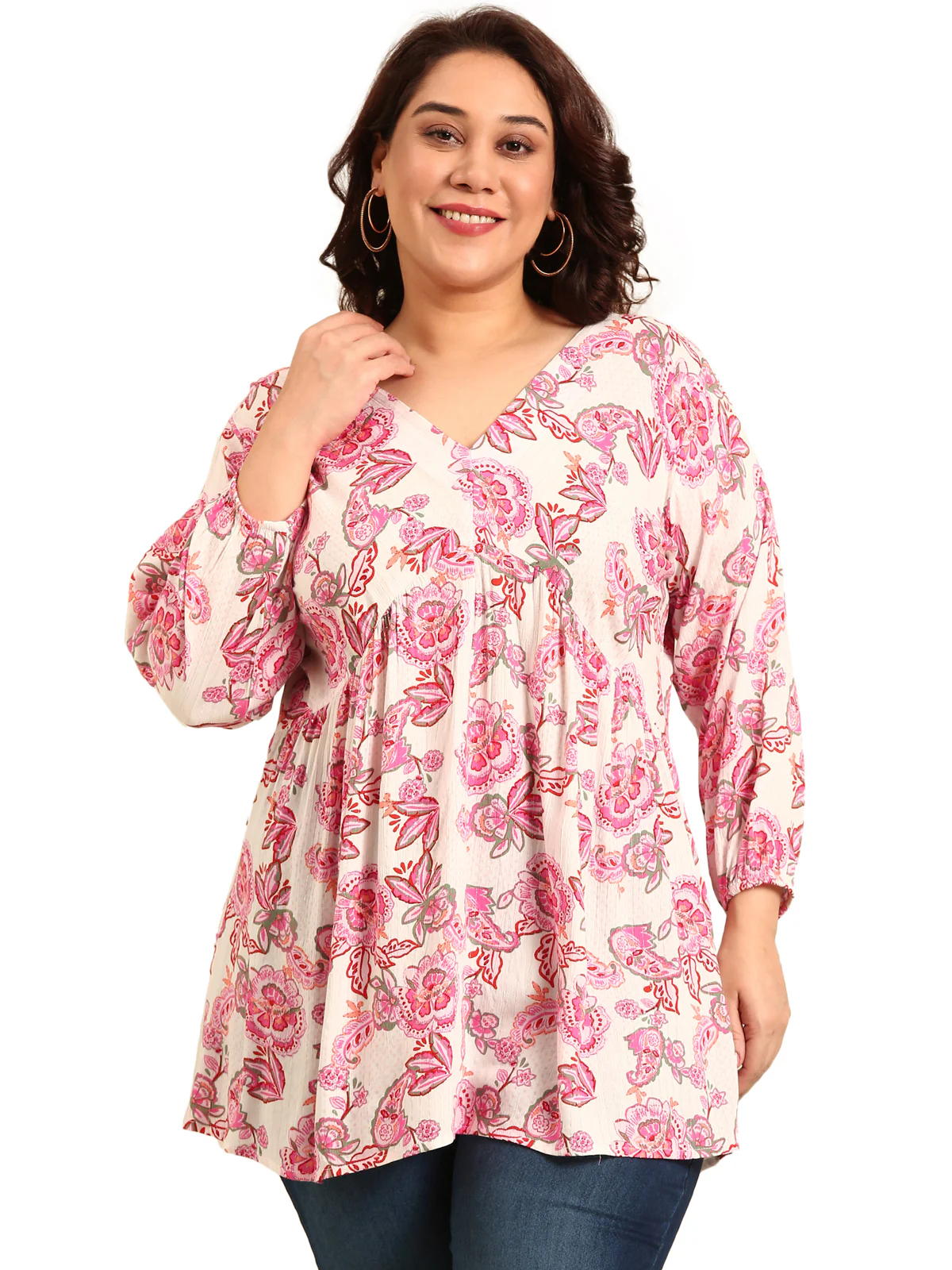 Women White Floral Printed Tunic - Image 5