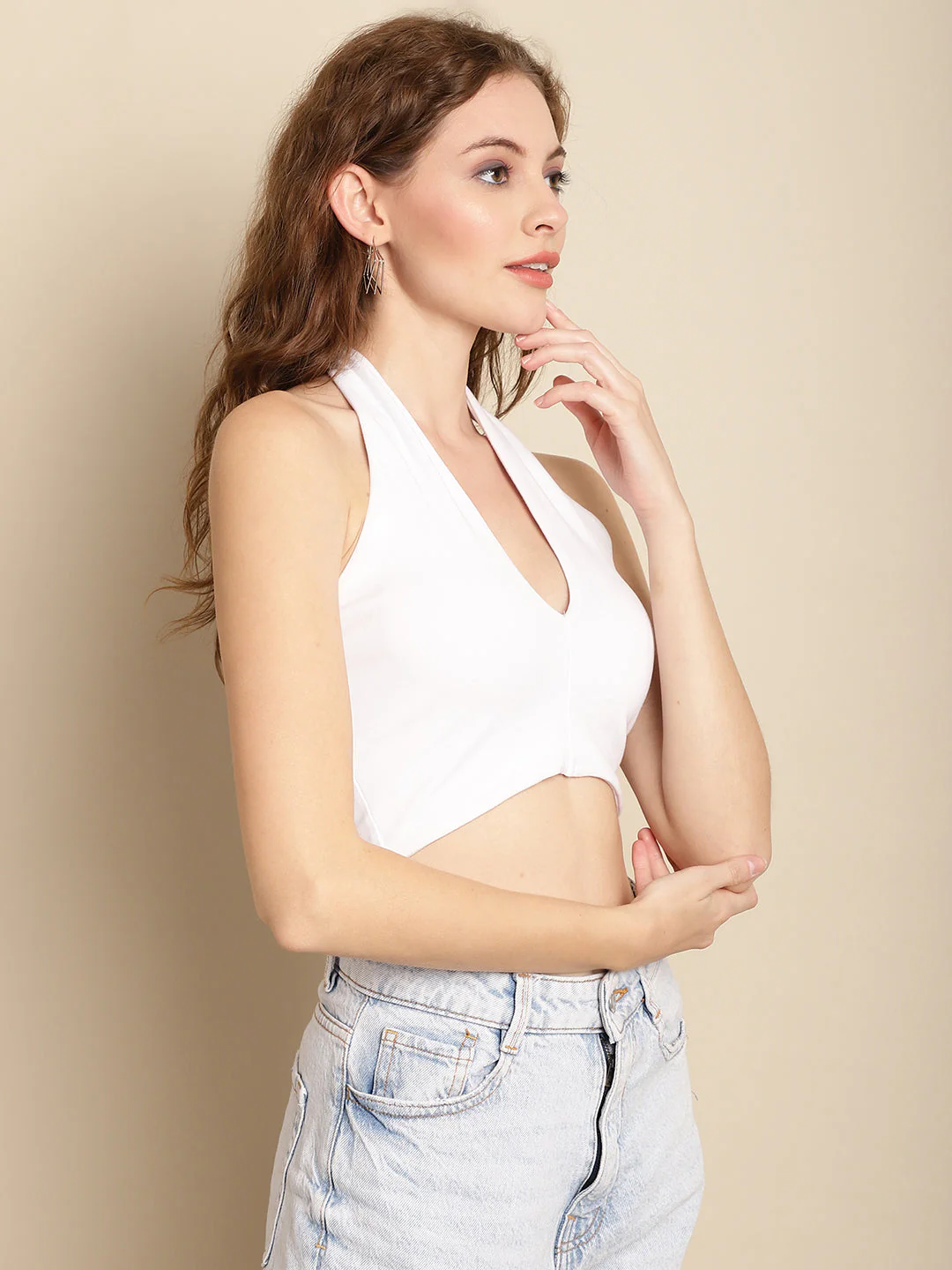Women White Halter Neck Crop Top - Image 4
