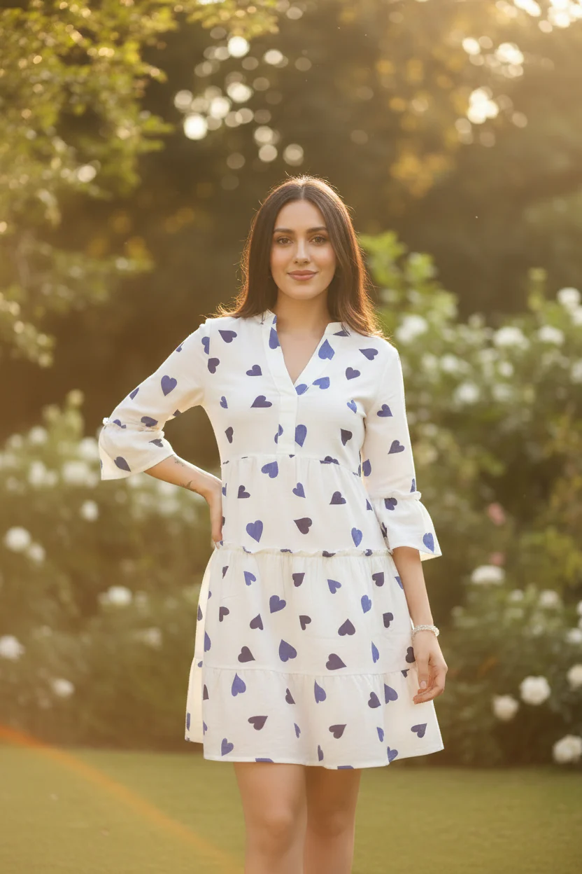 Women White Heart Printed Dress