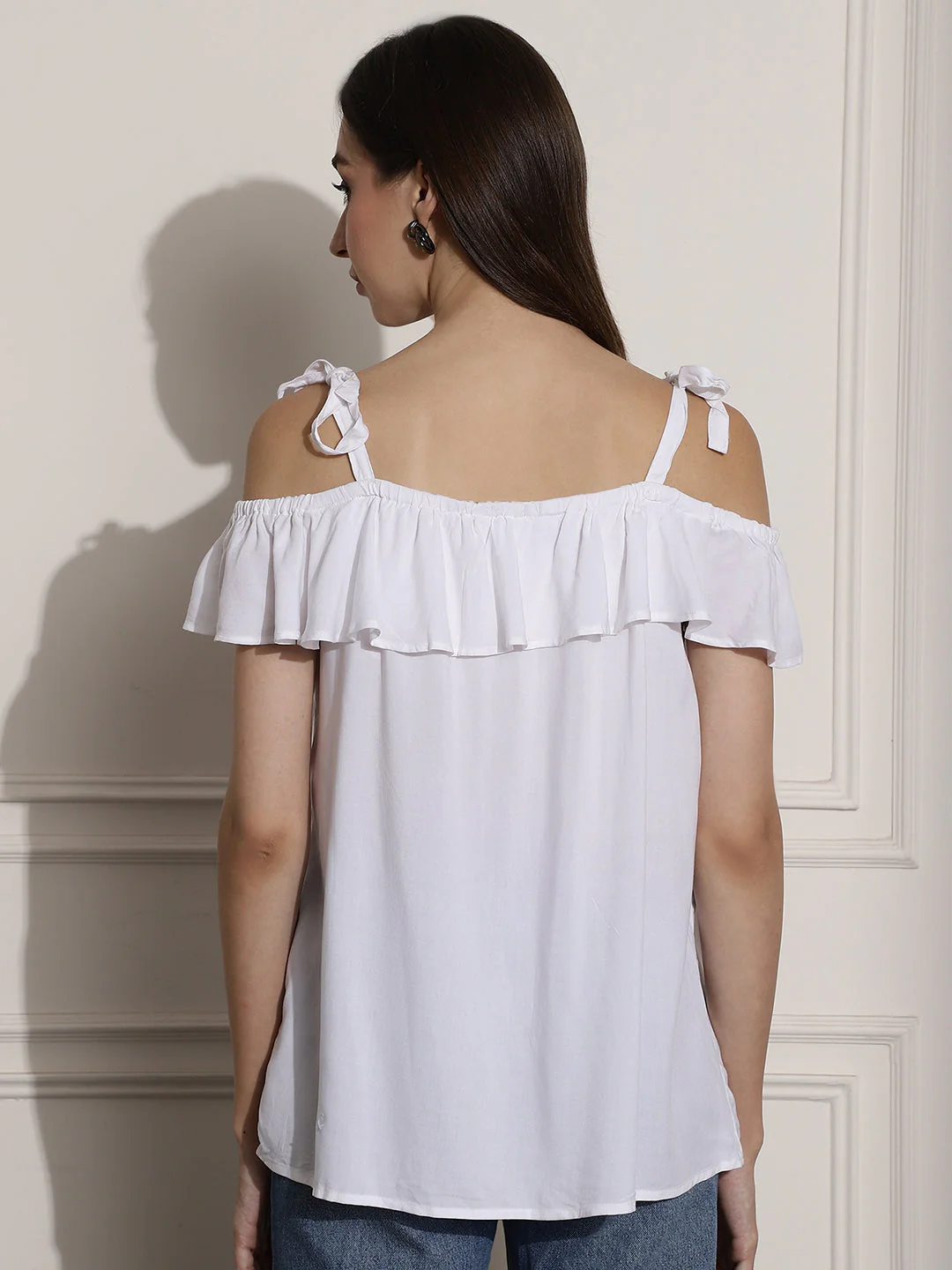 Women White Open Shoulder Top - Image 4