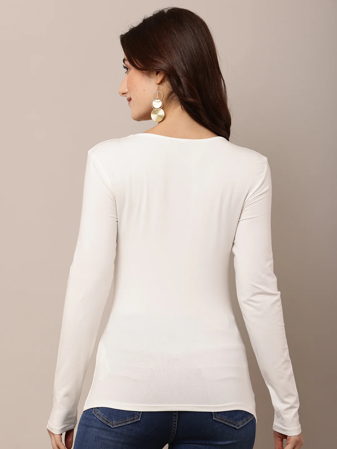 Women White Round Neck Full Sleeve T-shirt - Image 4