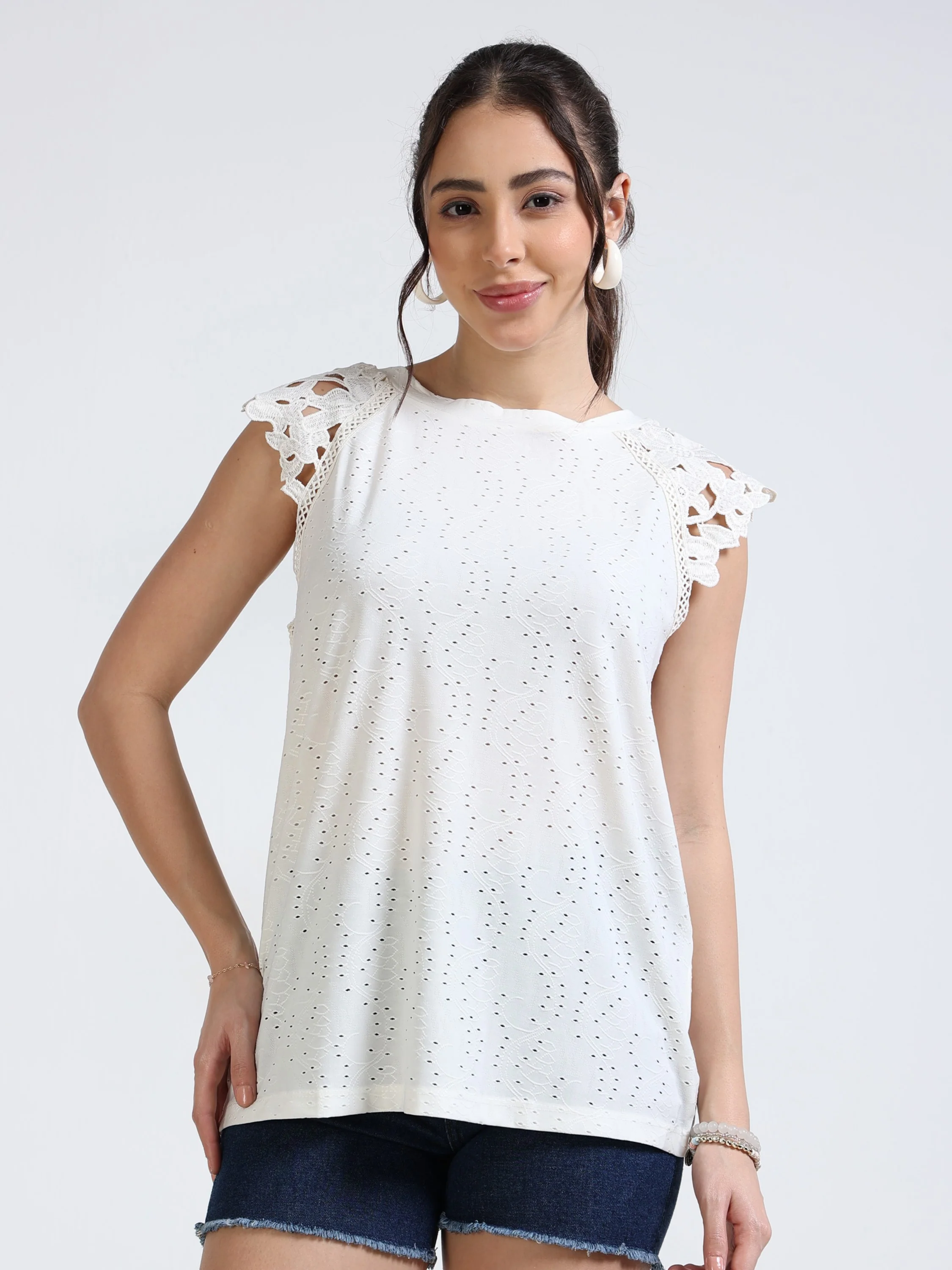 Women White Stylish Sleeve Top