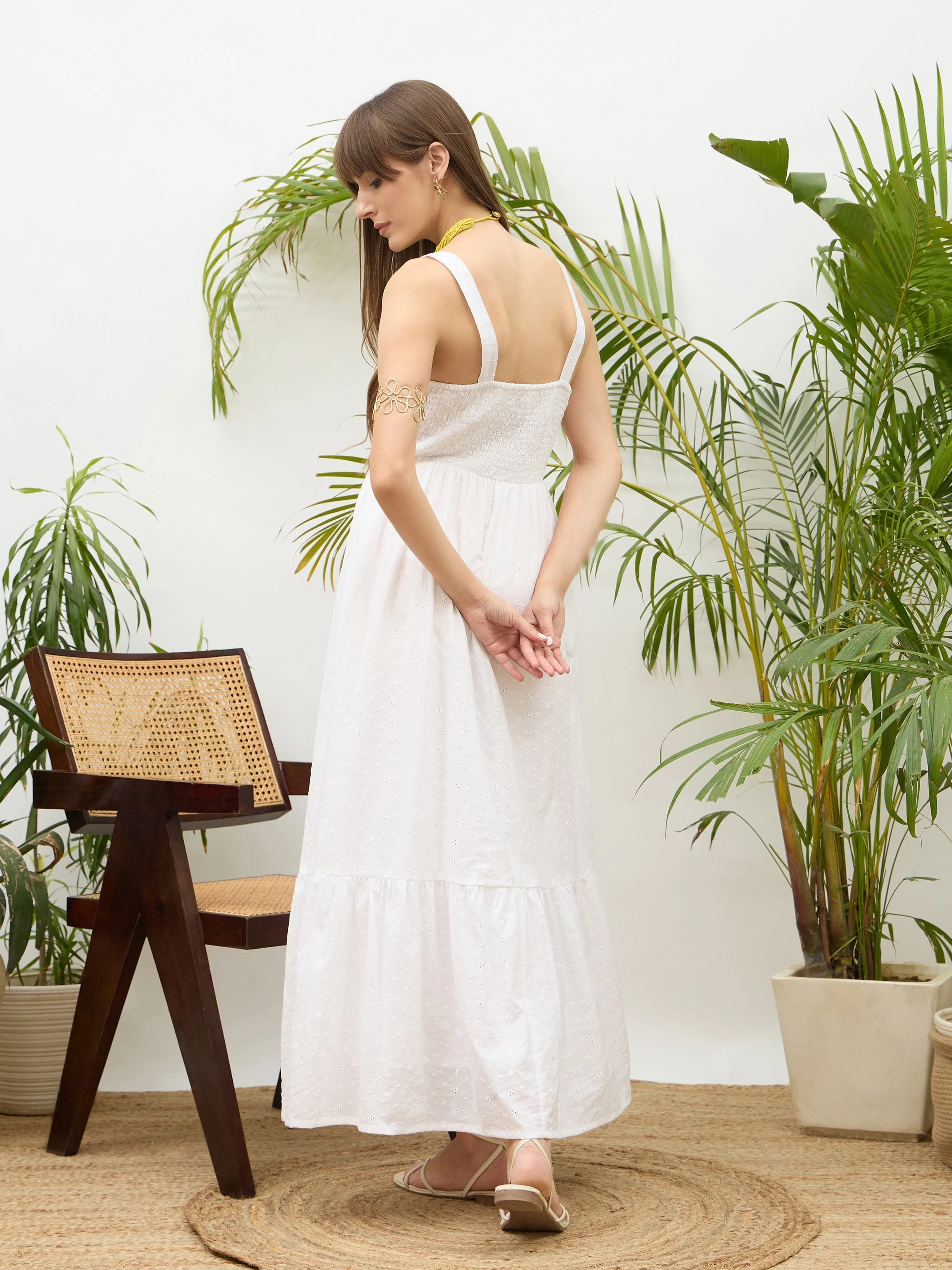 Women White Strappy Maxi Dress - Image 5