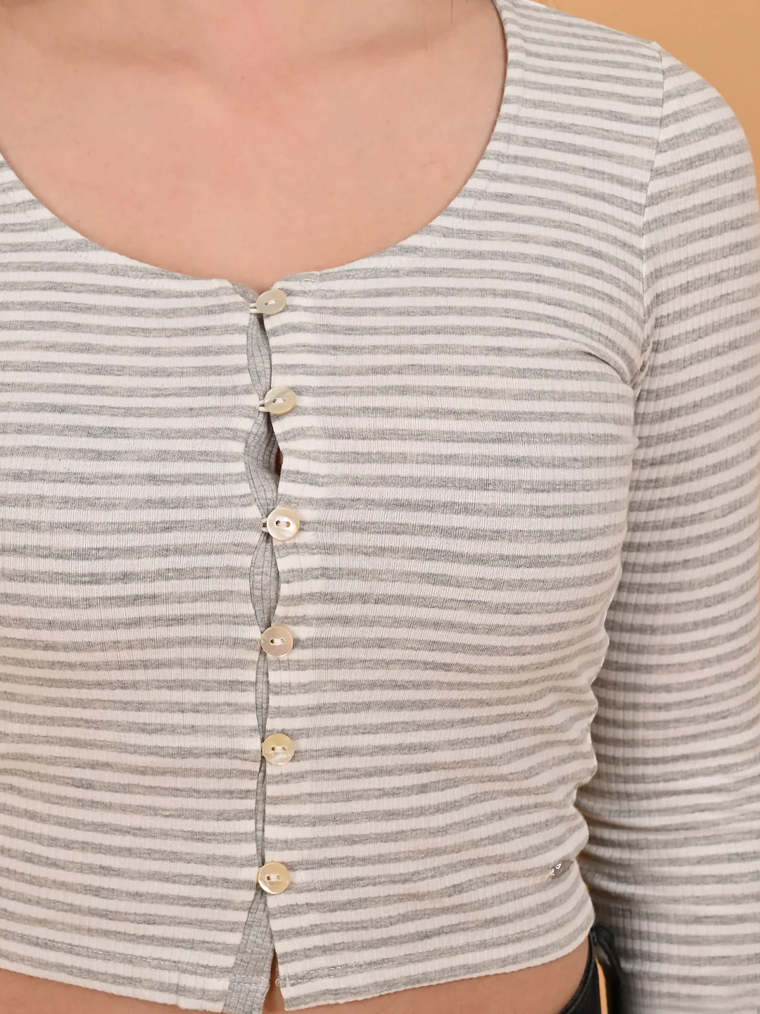 Women White Striped Button Top - Image 5