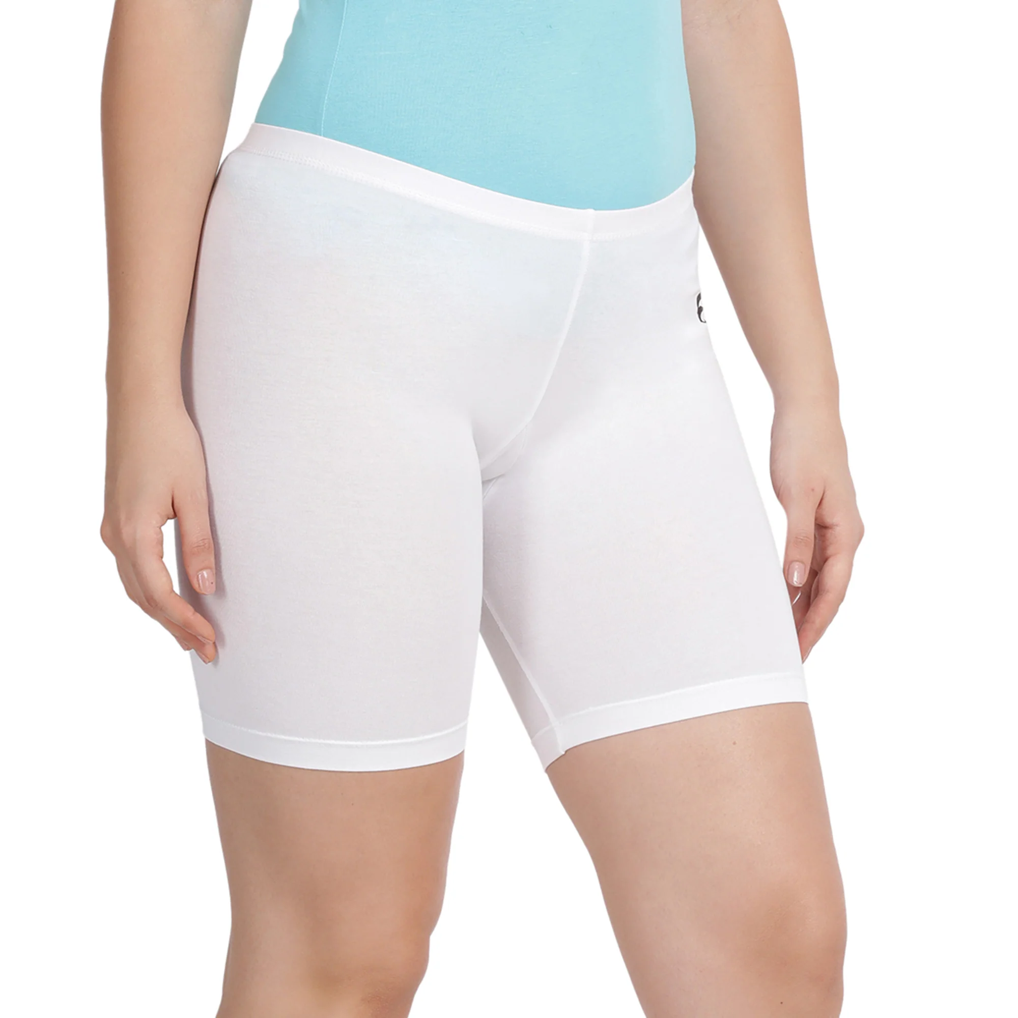 Women White Thigh Length Cycling Shorts - Image 3