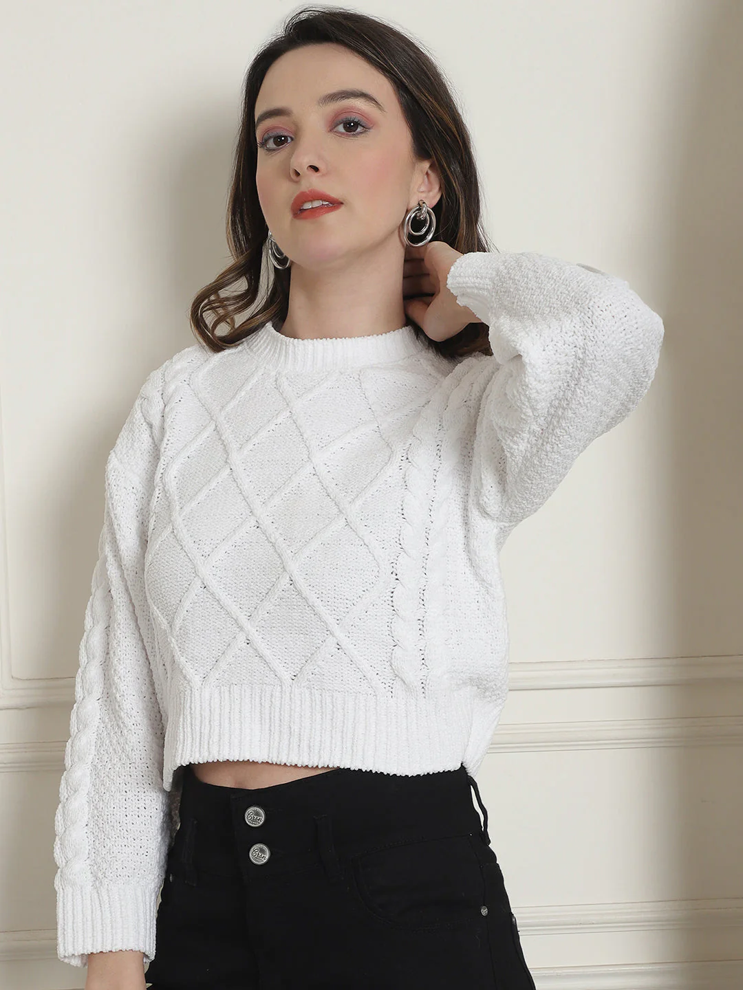 Women White Viscose Sweater - Image 3