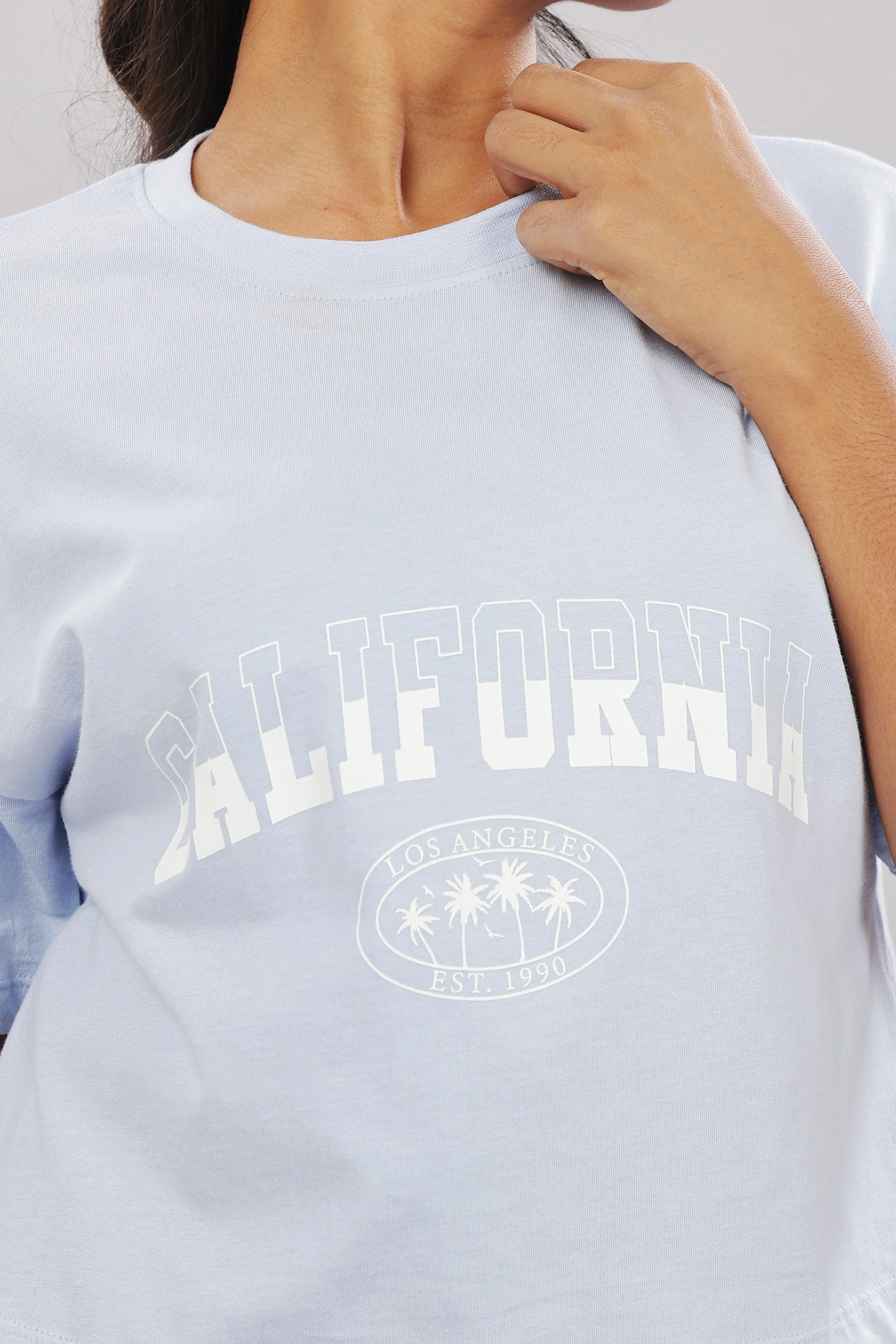 Women Printed Blue Cotton Tshirt - Image 3