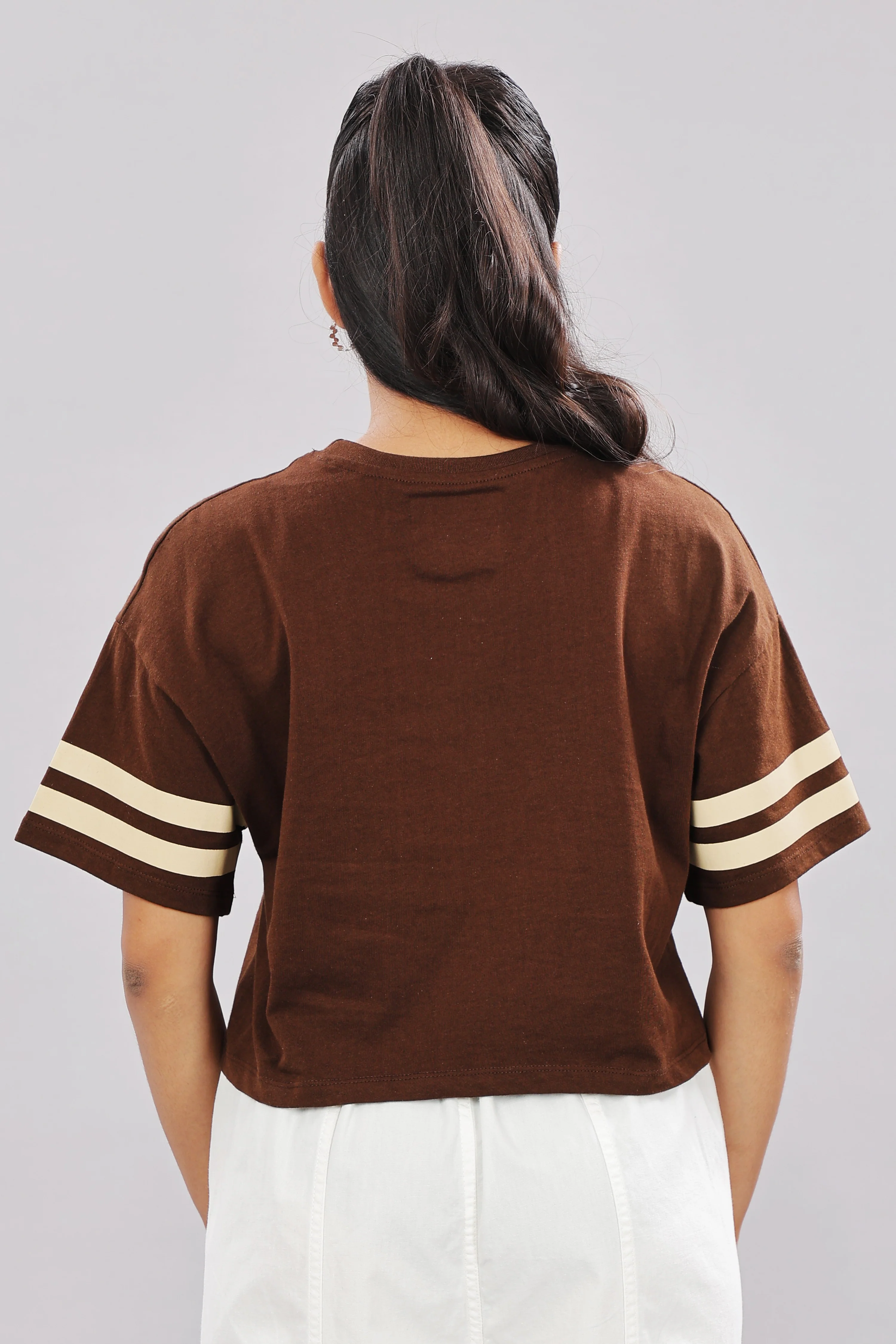 Women Printed Brown Cotton Tshirt - Image 2